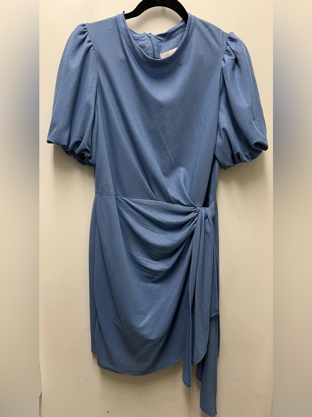 Bleecker 126 Blue Draped Tie-Waist Puff-Sleeve Dress